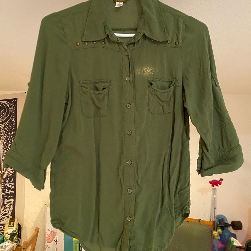 Olive Green Button-Up Shirt